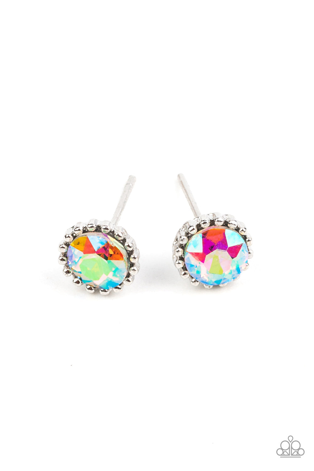 Iridescent Rhinestone Center Earrings 10 pk.