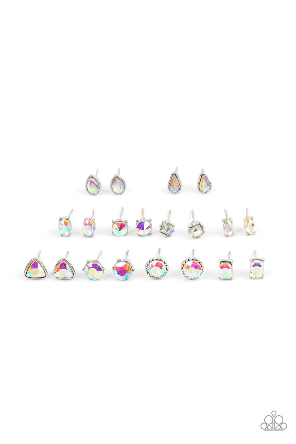 Iridescent Rhinestone Center Earrings 10 pk.